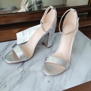 The Drop Women's Rebecca High Block Heel Sandal in Silver- Size 10- New!